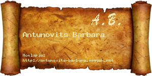 Antunovits Barbara névjegykártya