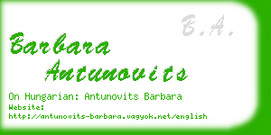 barbara antunovits business card